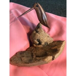 John Bennett Signed Walnut Wood Hand Carved Hummingbird On Driftwood